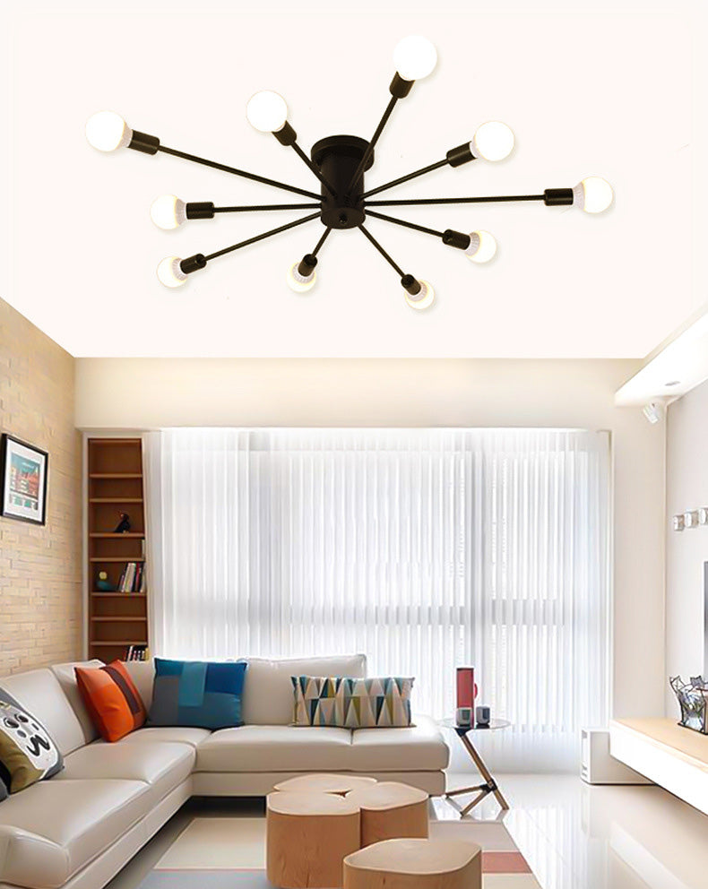 Lacquered Ceiling Light in Industrial Retro Style Sputnik Metal Semi Flush Mount for Bedroom