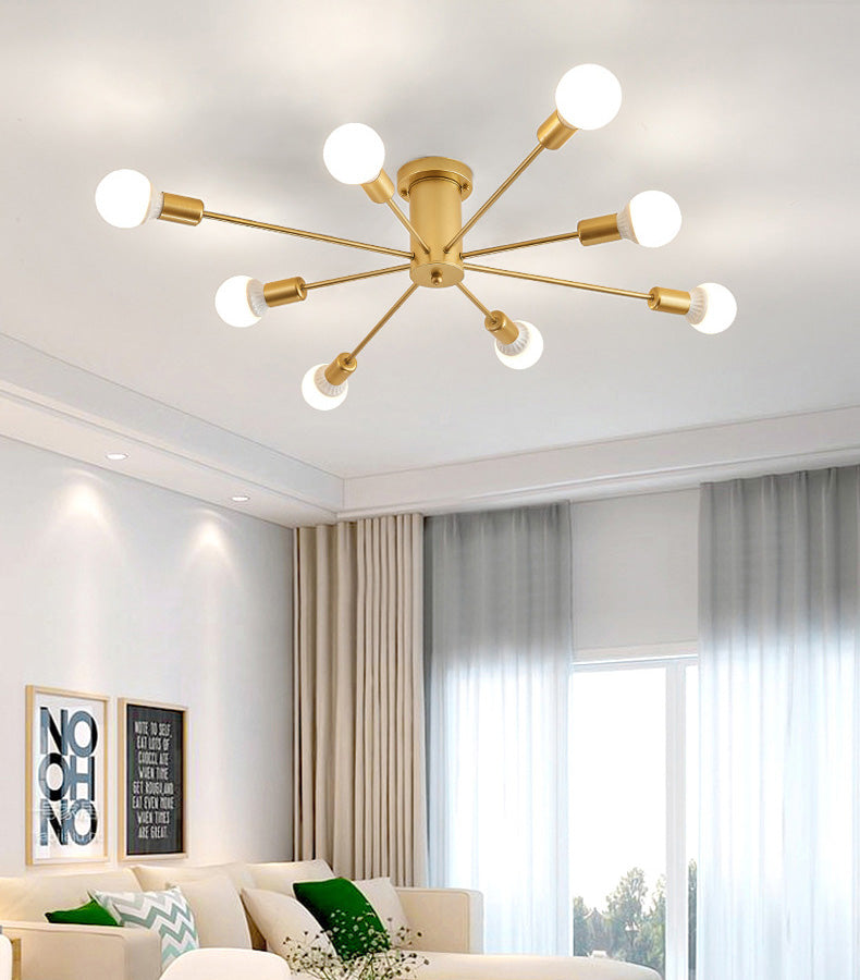 Lacquered Ceiling Light in Industrial Retro Style Sputnik Metal Semi Flush Mount for Bedroom