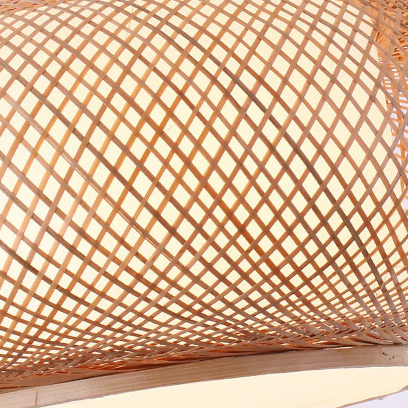 Chinese Round Lantern Ceiling Light Beige Bamboo 1 Light Restaurant Hanging Pendant Lighting