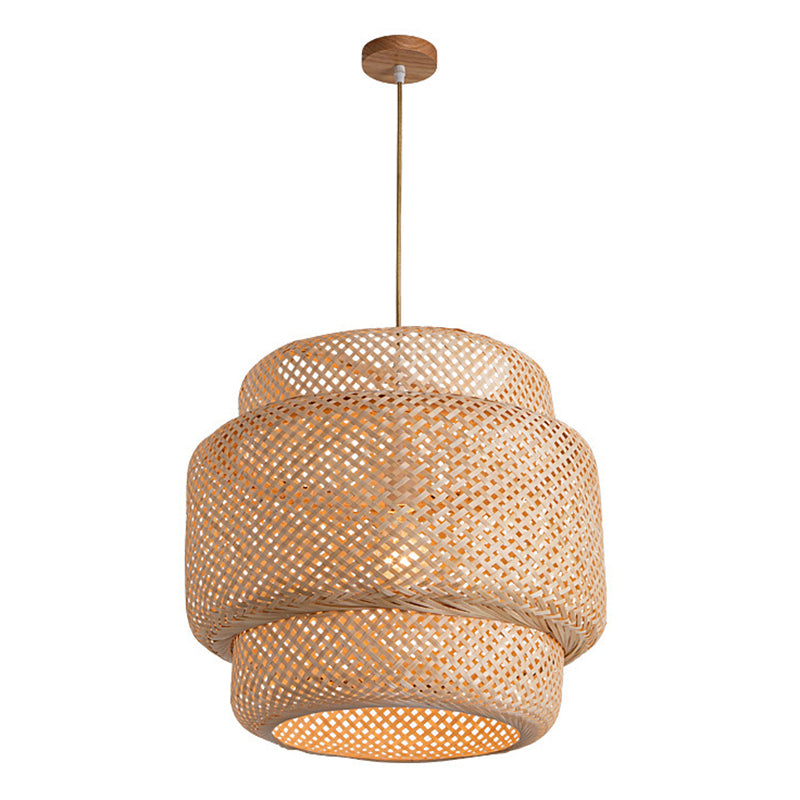 Lantern Bambus Rattan Form Anhänger Hängende Lampe Asien Stil 1 Licht hängende Deckenleuchte für Wohnzimmer