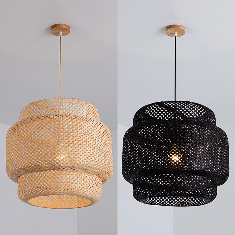 Lantern Bambus Rattan Form Anhänger Hängende Lampe Asien Stil 1 Licht hängende Deckenleuchte für Wohnzimmer