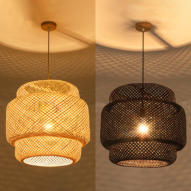 Lantern Bambus Rattan Form Anhänger Hängende Lampe Asien Stil 1 Licht hängende Deckenleuchte für Wohnzimmer