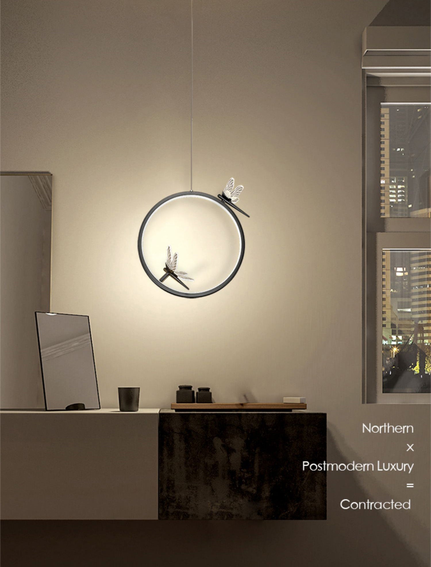 Anillo y libélula Led colgante artística simple acrílico lámpara colgante de la cama colgante