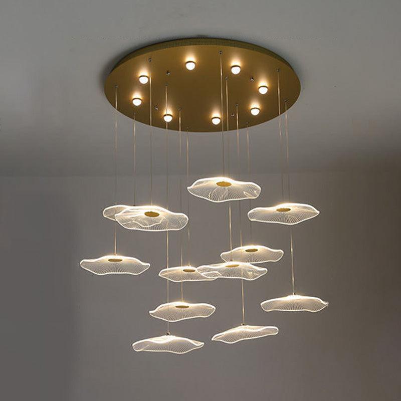 Minimalist Artistic Multi-Light Pendant Gold Lotus Leaf Hanging Light with Acrylic Shade