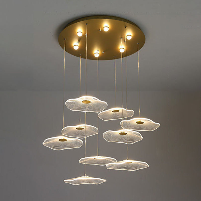Minimalist Artistic Multi-Light Pendant Gold Lotus Leaf Hanging Light with Acrylic Shade