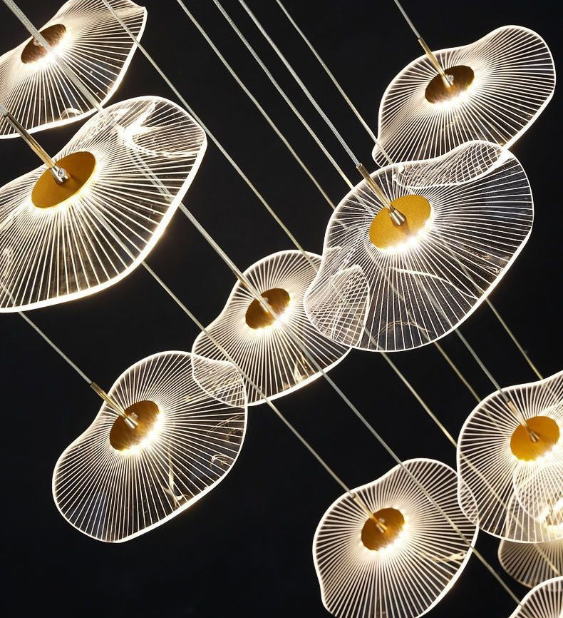 Minimalist Artistic Multi-Light Pendant Gold Lotus Leaf Hanging Light with Acrylic Shade