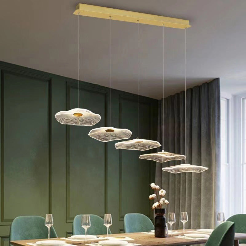Minimalist Artistic Multi-Light Pendant Gold Lotus Leaf Hanging Light with Acrylic Shade