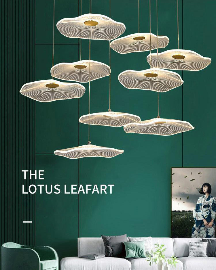 Minimalist Artistic Multi-Light Pendant Gold Lotus Leaf Hanging Light with Acrylic Shade