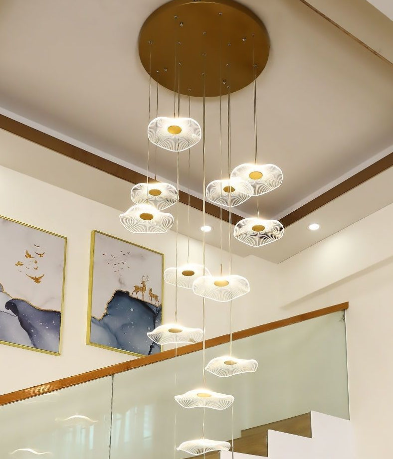 Minimalist Artistic Multi-Light Pendant Gold Lotus Leaf Hanging Light with Acrylic Shade