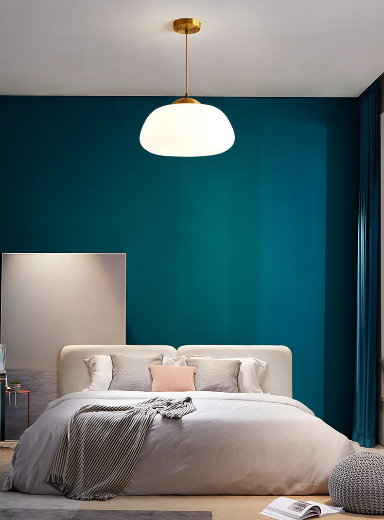 Glass Shaded Hanging Ceiling Light Modern Style Pendant Lighting Fixture in White