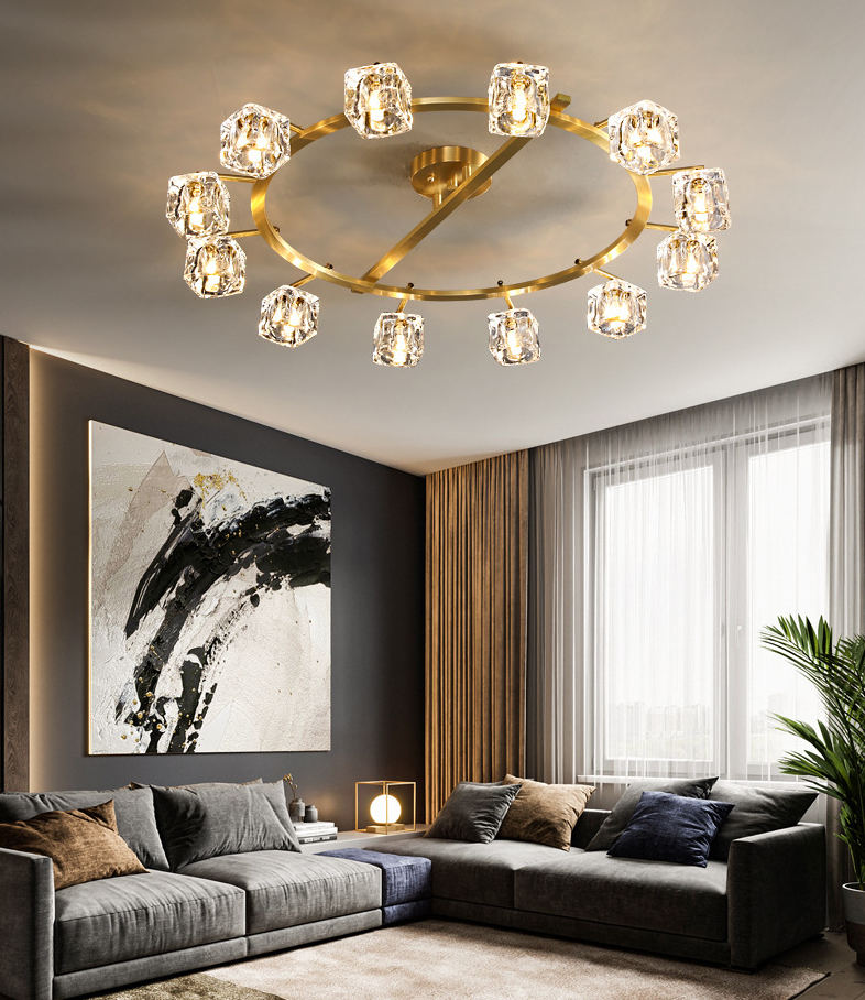 Modern Circular Ceiling Mount Light Fixture Crystal 12 Lights Ceiling Light