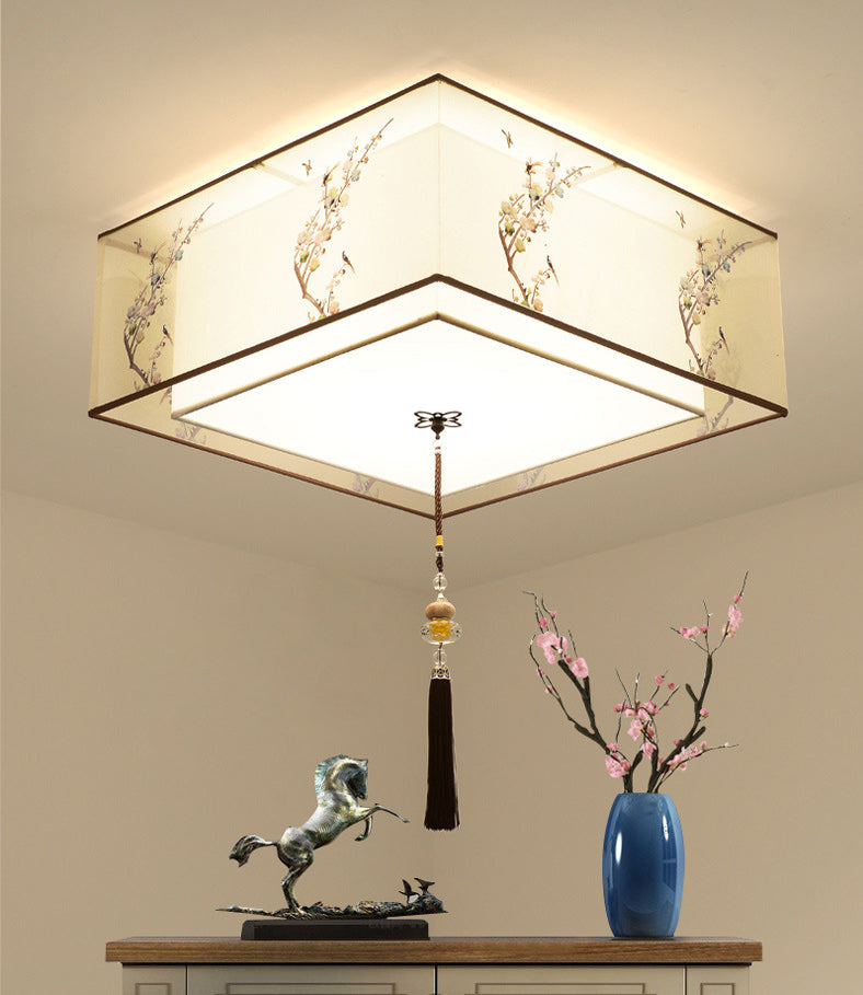 Lampe à encastrer traditionnelle pour chambre à coucher avec abat-jour en tissu géométrique en blanc