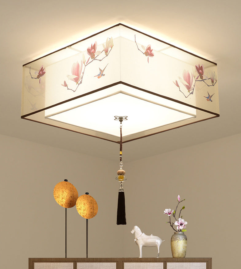 Flush Mount Lighting Fixture Traditional Geometric Fabric Flush Ceiling Light Fixture in White