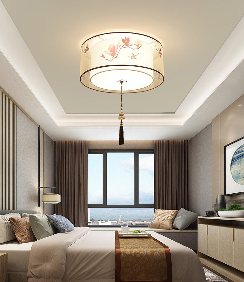 Flush Mount Lighting Fixture Traditional Geometric Fabric Flush Ceiling Light Fixture in White