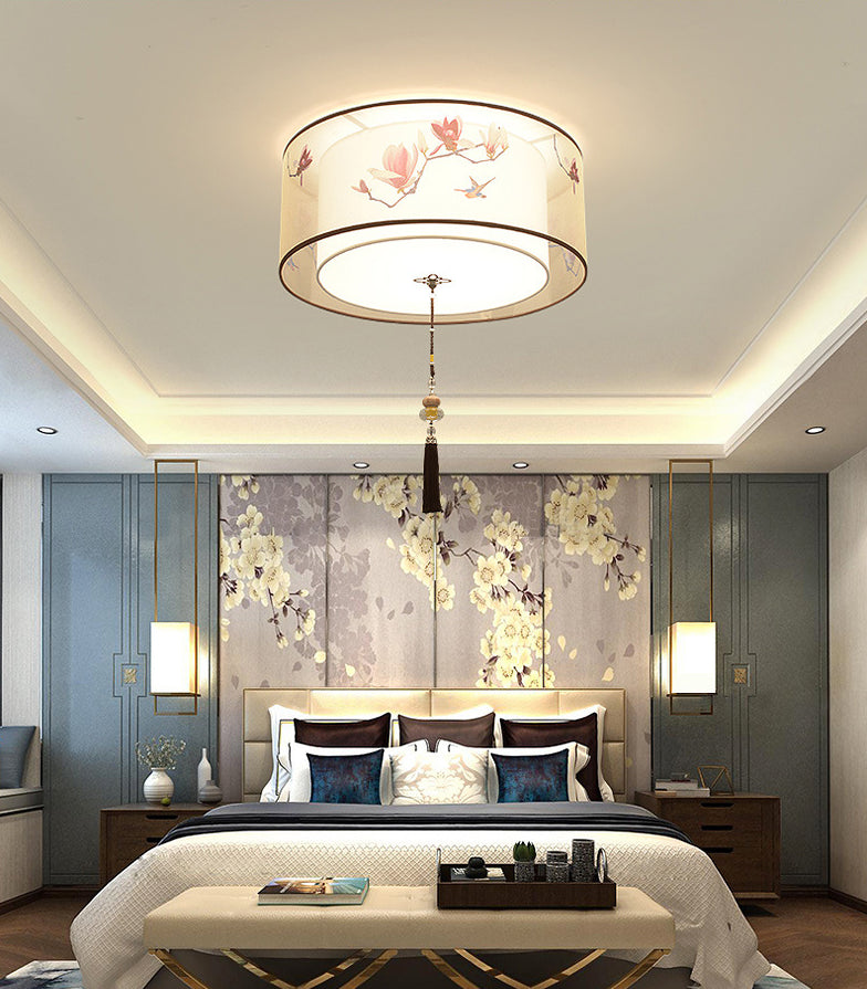 Flush Mount Lighting Fixture Traditional Geometric Fabric Flush Ceiling Light Fixture in White