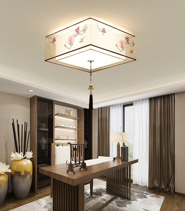 Flush Mount Lighting Fixture Traditional Geometric Fabric Flush Ceiling Light Fixture in White