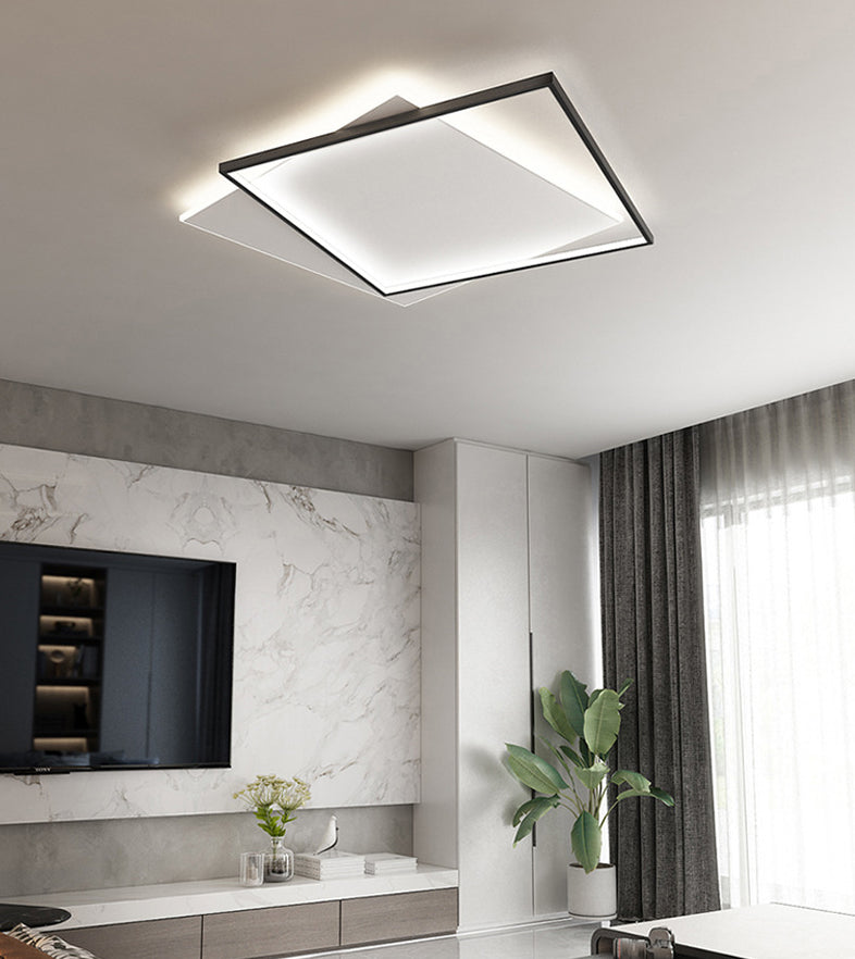 Moderne minimaliste métal encastré plafonnier carré superposé forme LED encastré éclairage de chambre à coucher