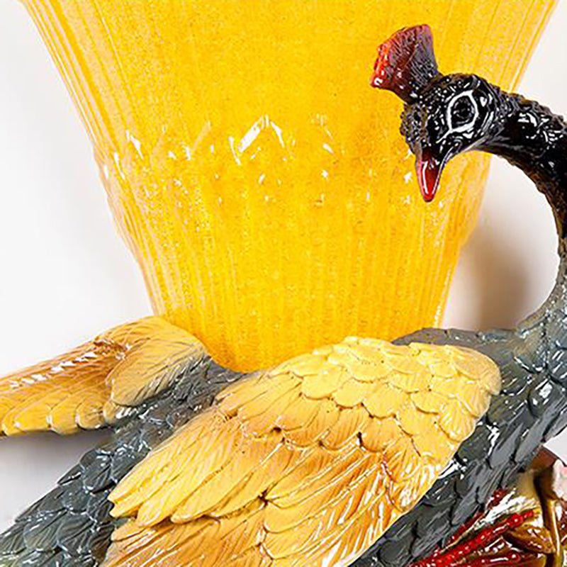 1 Light Scalloped Wall Mount Light Modern Style Yellow Glass Wall Lamp with Peacock Design for Bedroom, Left/Right