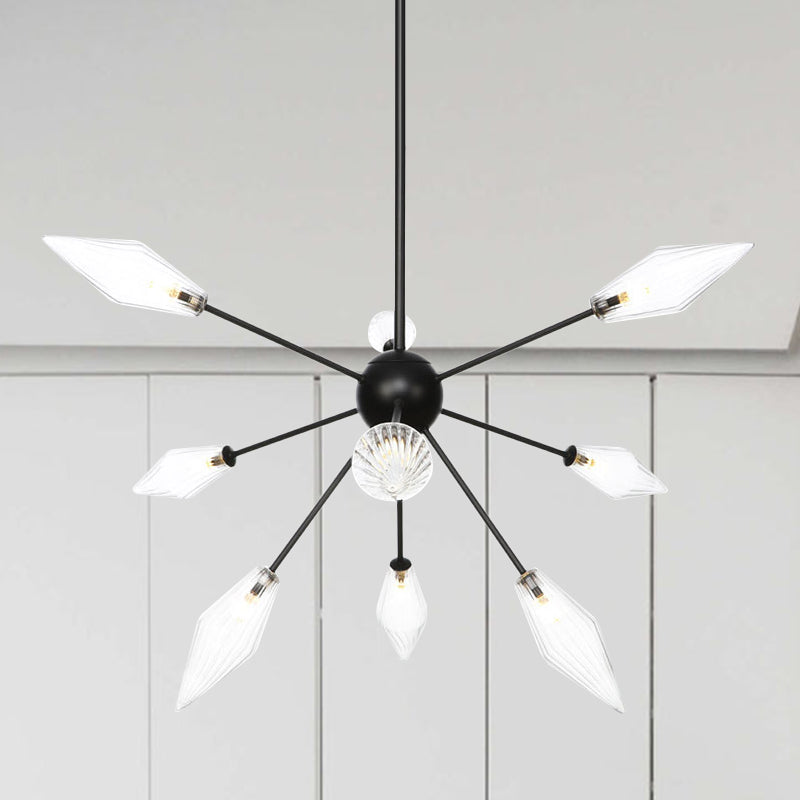 Diamond Shade Chandelier Light Fixture Mid-Century Amber/Clear Ribbed Glass 9/12/15 Lights Living Room Pendant Lighting