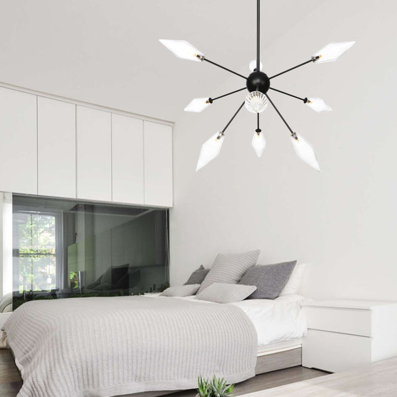 Diamond Shade Chandelier Light Fixture Mid-Century Amber/Clear Ribbed Glass 9/12/15 Lights Living Room Pendant Lighting