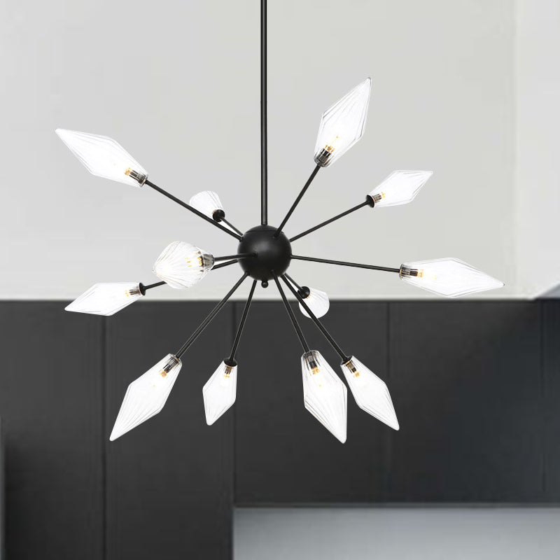 Diamond Shade Chandelier Light Fixture Mid-Century Amber/Clear Ribbed Glass 9/12/15 Lights Living Room Pendant Lighting