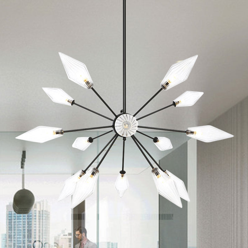 Diamond Shade Chandelier Light Fixture Mid-Century Amber/Clear Ribbed Glass 9/12/15 Lights Living Room Pendant Lighting