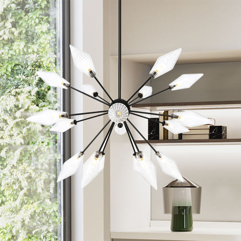 Diamond Shade Chandelier Light Fixture Mid-Century Amber/Clear Ribbed Glass 9/12/15 Lights Living Room Pendant Lighting