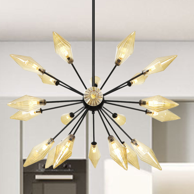 Diamond Shade Chandelier Light Fixture Mid-Century Amber/Clear Ribbed Glass 9/12/15 Lights Living Room Pendant Lighting