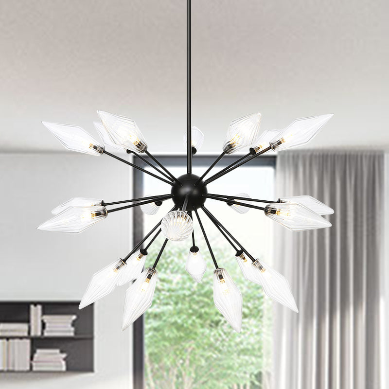 Diamond Shade Chandelier Light Fixture Mid-Century Amber/Clear Ribbed Glass 9/12/15 Lights Living Room Pendant Lighting