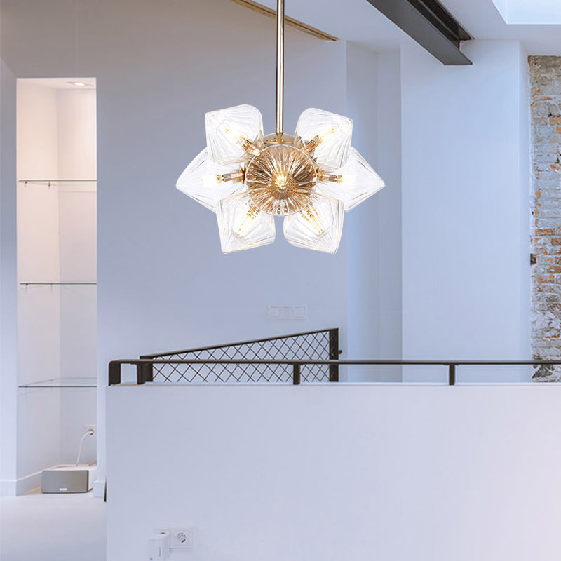 Diamond Amber / Glass Glass Chandelier Lamp Farmhouse élégant 9/12 têtes Copper / Gol Finition Éclairage suspendu