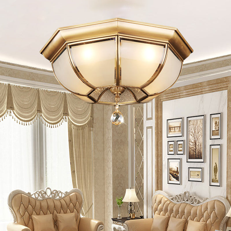 Concave matglazen plafondlamp 14"/18" W Traditionele 3/4 lampen Woonkamer inbouwlamp in messing