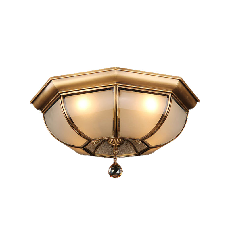 Plafonnier concave en verre dépoli 14"/18" W, lampe de salon traditionnelle à 3/4 lumières en laiton