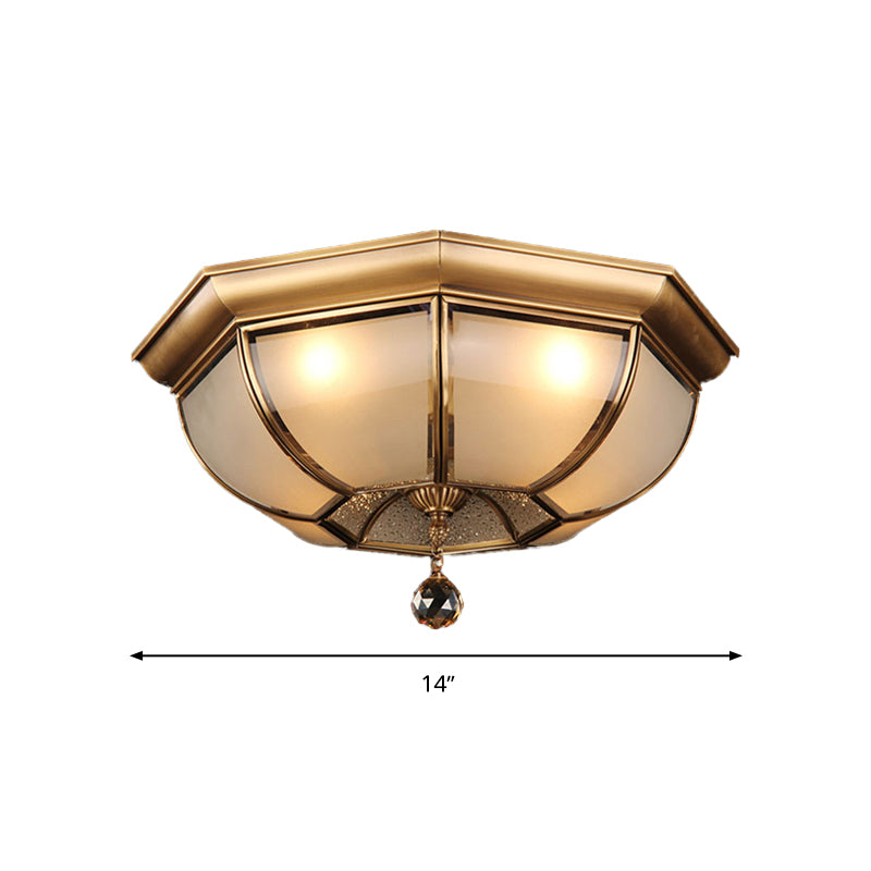 Concave matglazen plafondlamp 14"/18" W Traditionele 3/4 lampen Woonkamer inbouwlamp in messing