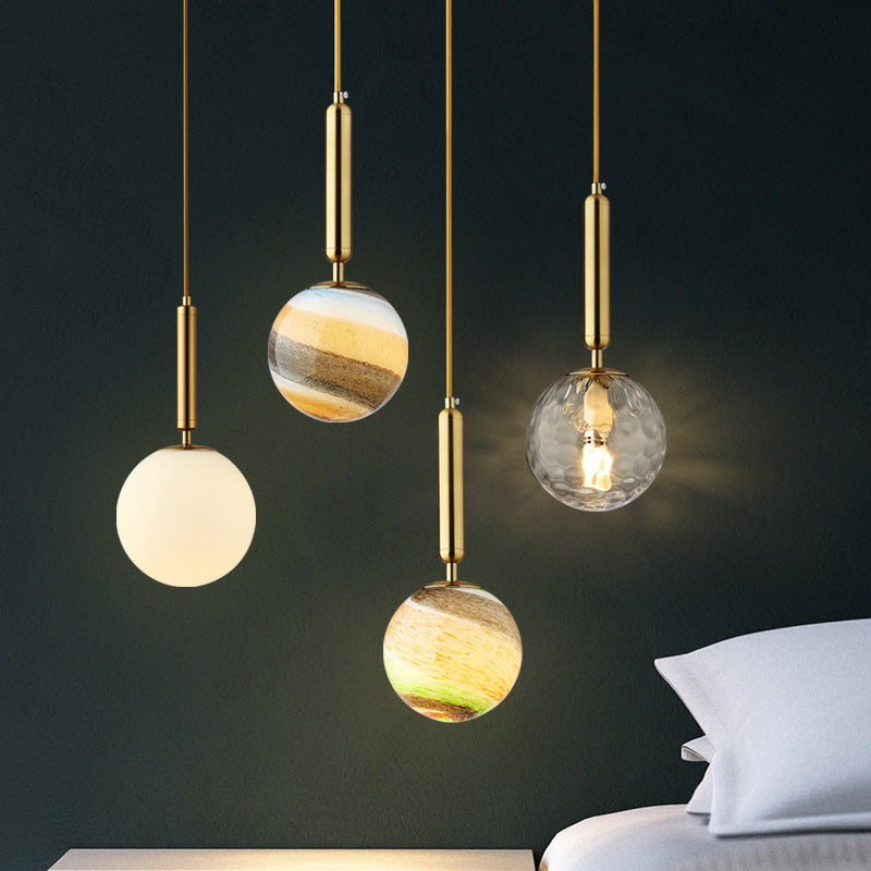 Planet Ceiling Pendant Light Postmodern Glass 1-Light Bedroom Pendulum Lighting