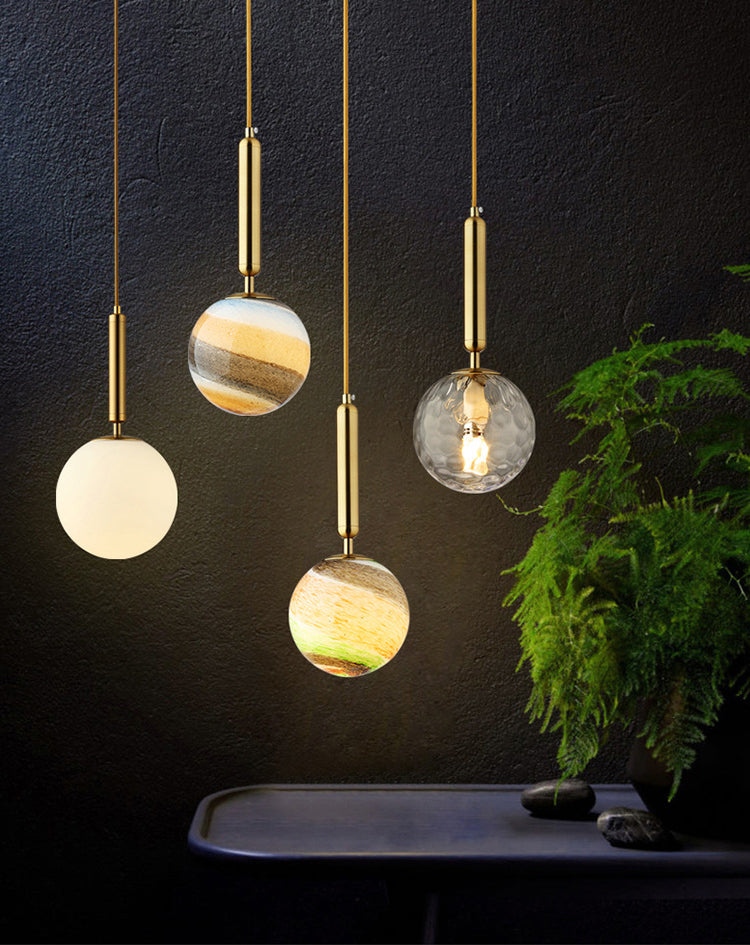 Luz de colgante de techo planeta Postmodern Glass Péndulo de dormitorio de 1 linda