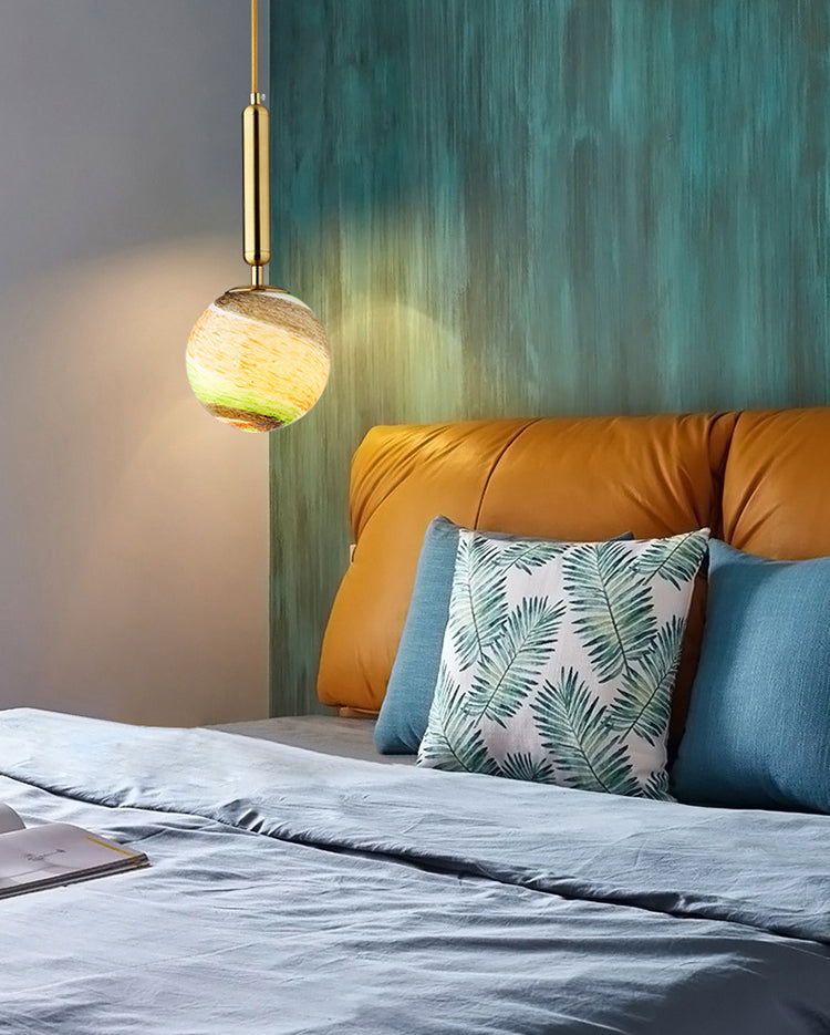 Luz de colgante de techo planeta Postmodern Glass Péndulo de dormitorio de 1 linda