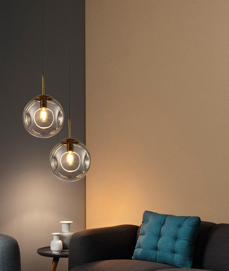 Lámpara de colgación esférica de vidrio con hoyuelos simplicidad de acabado de latón de la cabeza para cenar para cenar