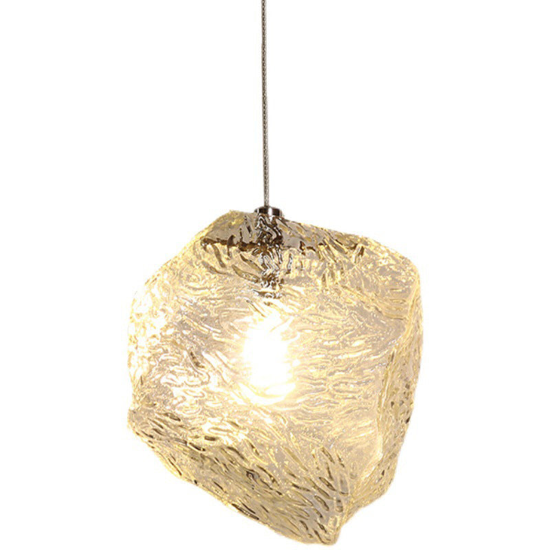 Icy Glass Stone Shaped Suspension Lamp Simplicity 1-Light Chrome Pendant for Dining Room