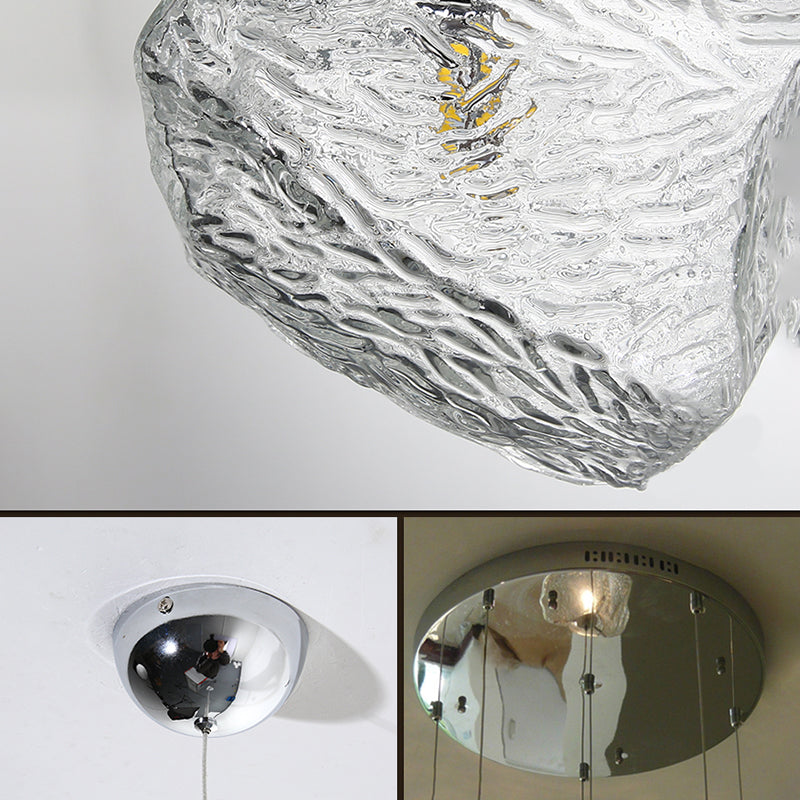 Icy Glass Stone Shaped Suspension Lamp Simplicity 1-Light Chrome Pendant for Dining Room