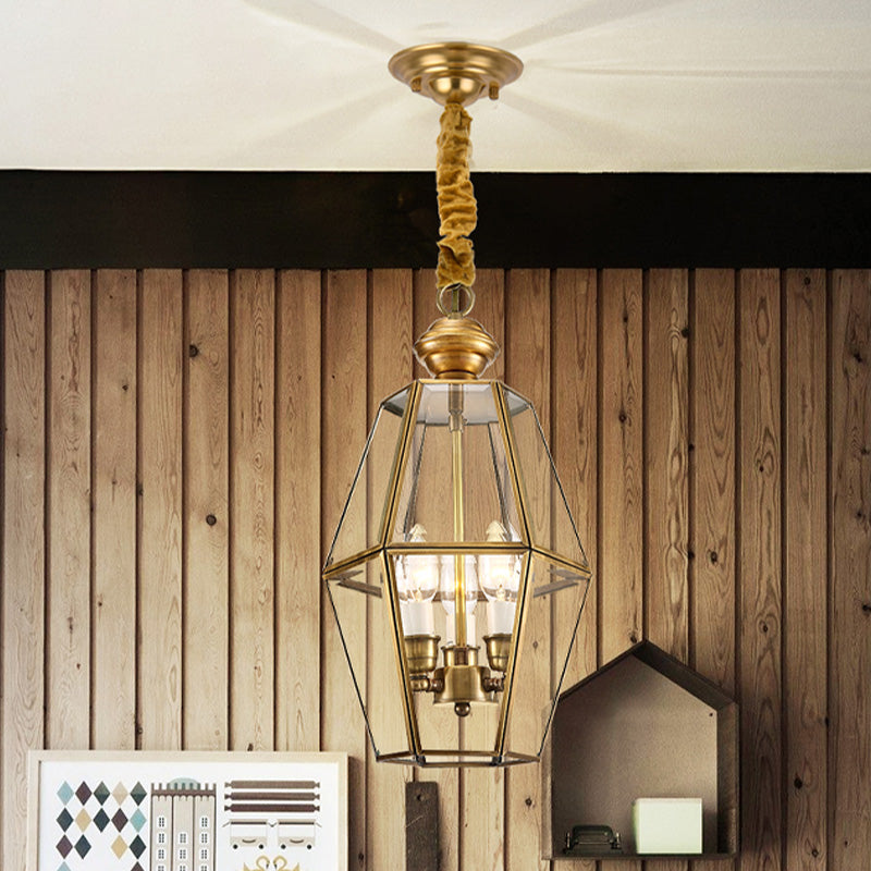 Traditional Lantern Hanging Pendant 3 Heads Clear Glass Chandelier Lighting Fixture for Living Room