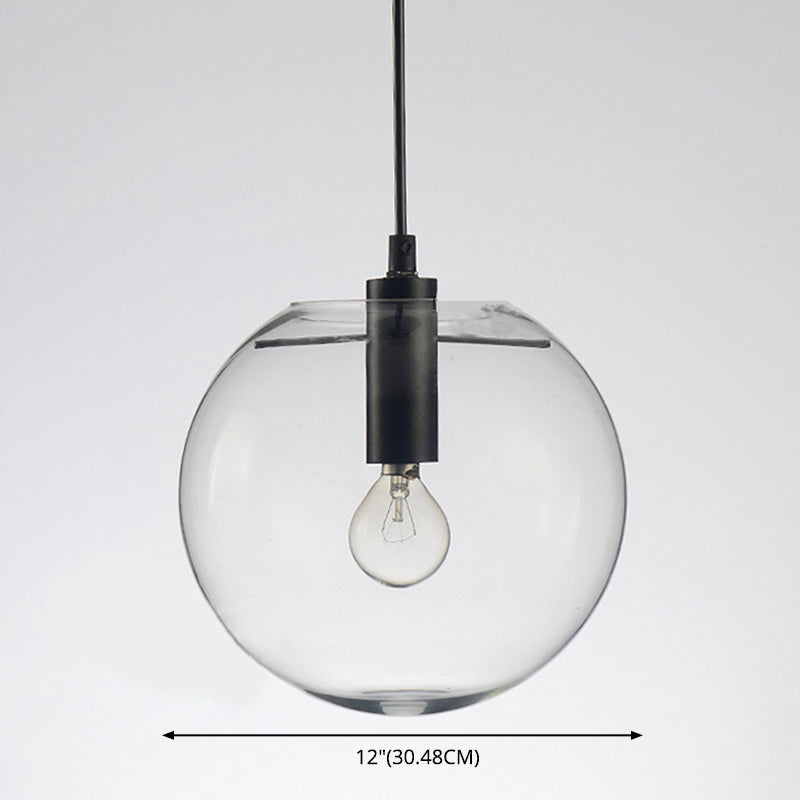 Minimalist Globe Pendant Lamp Clear Glass 1 Bulb Snack Bar Hanging Light in Black