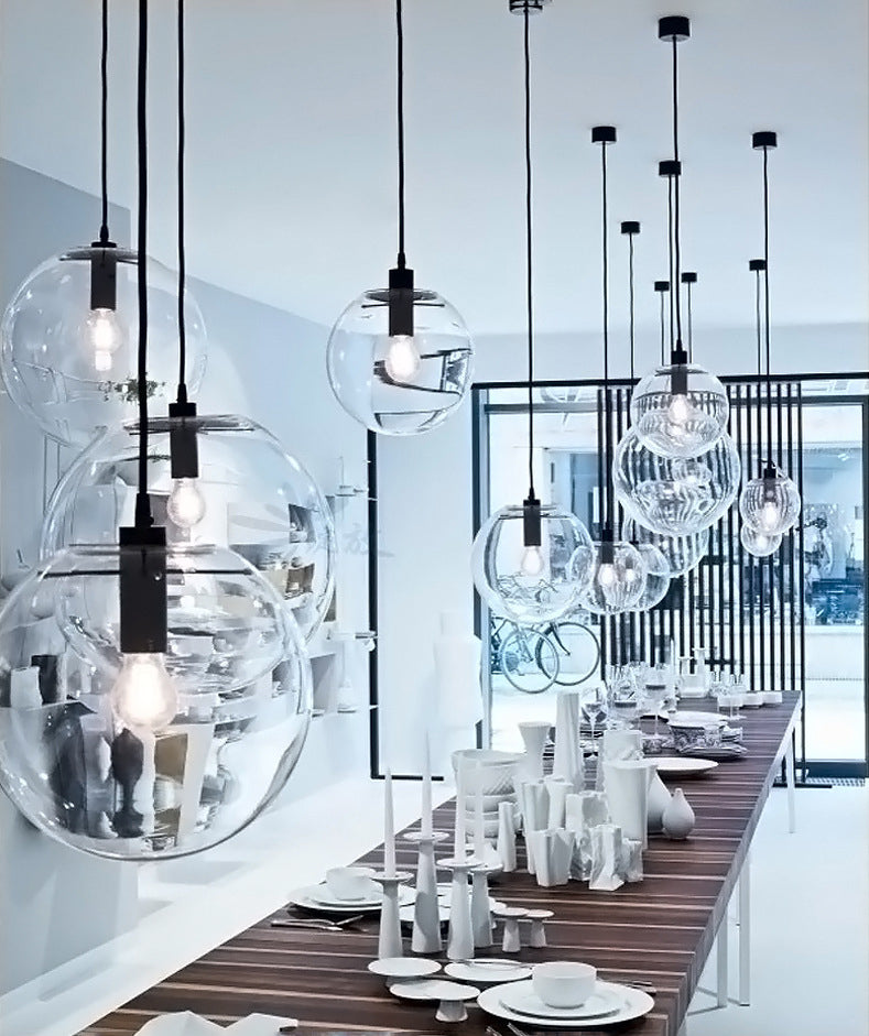 Minimalist Globe Pendant Lamp Clear Glass 1 Bulb Snack Bar Hanging Light in Black