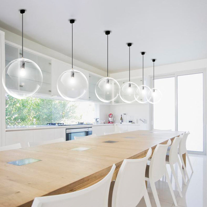 Minimalist Globe Pendant Lamp Clear Glass 1 Bulb Snack Bar Hanging Light in Black