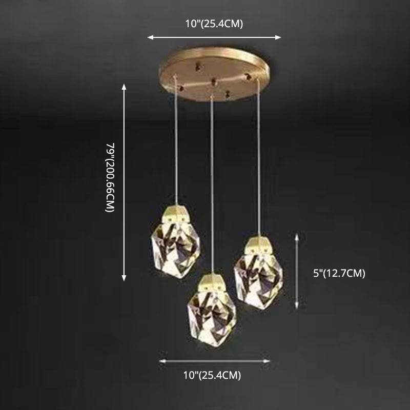 Lámpara de múltiples colgantes geométricos luces colgantes de cristal de estilo de lujo modernos en acabado dorado para sala de estar