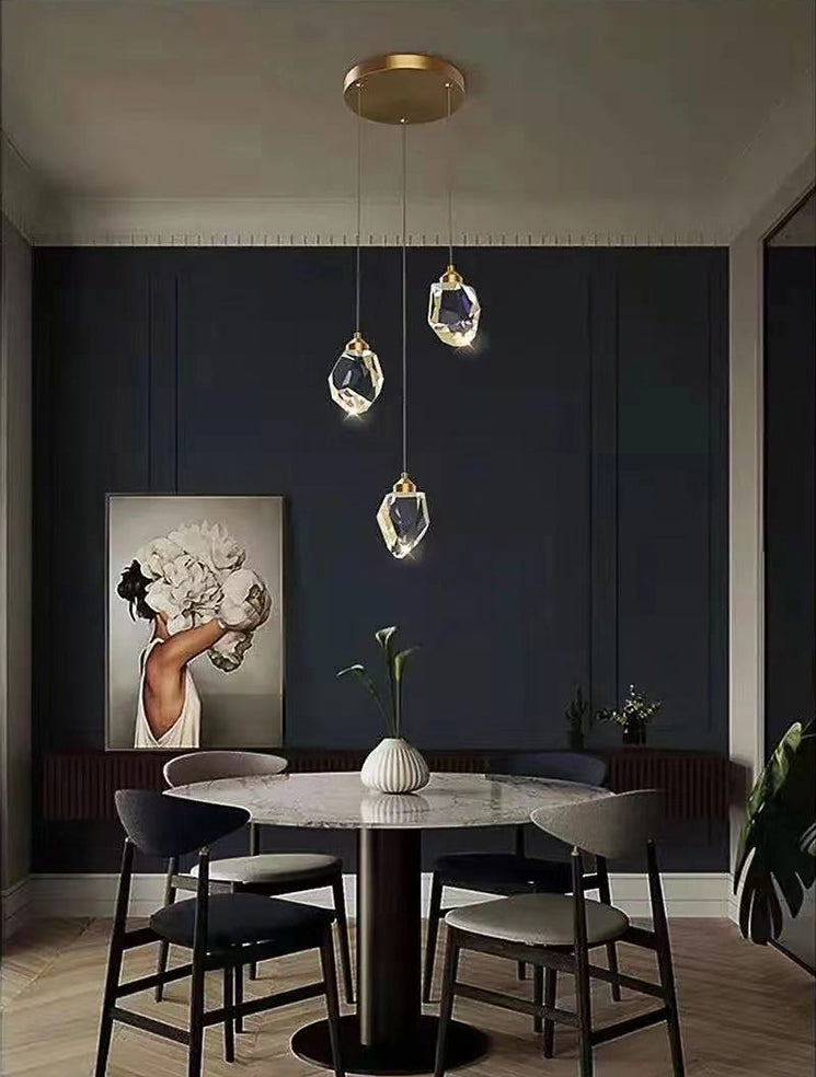 Lámpara de múltiples colgantes geométricos luces colgantes de cristal de estilo de lujo modernos en acabado dorado para sala de estar
