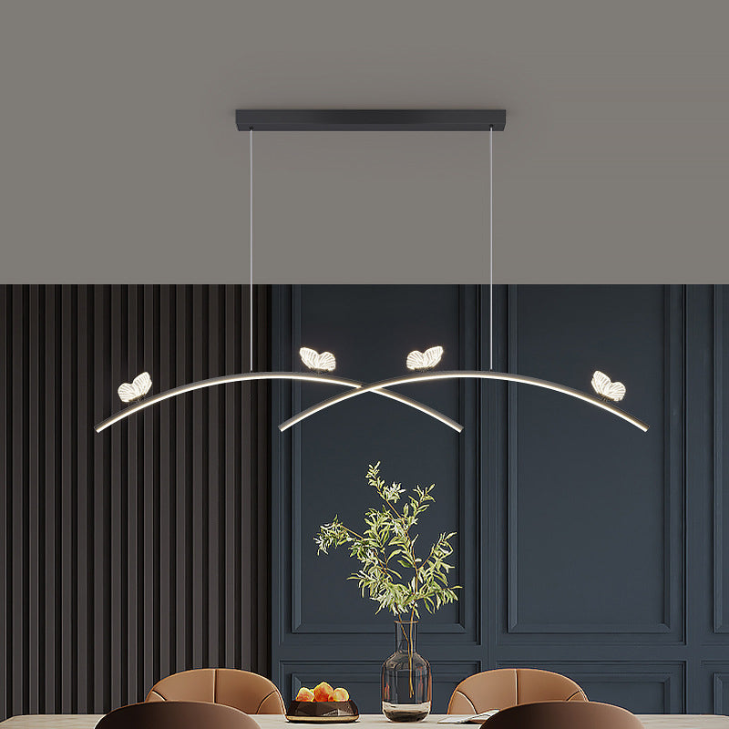 Estilo minimalista moderno colgante de clúster lineal metal de luz 2 luces de clúster para sala de estar