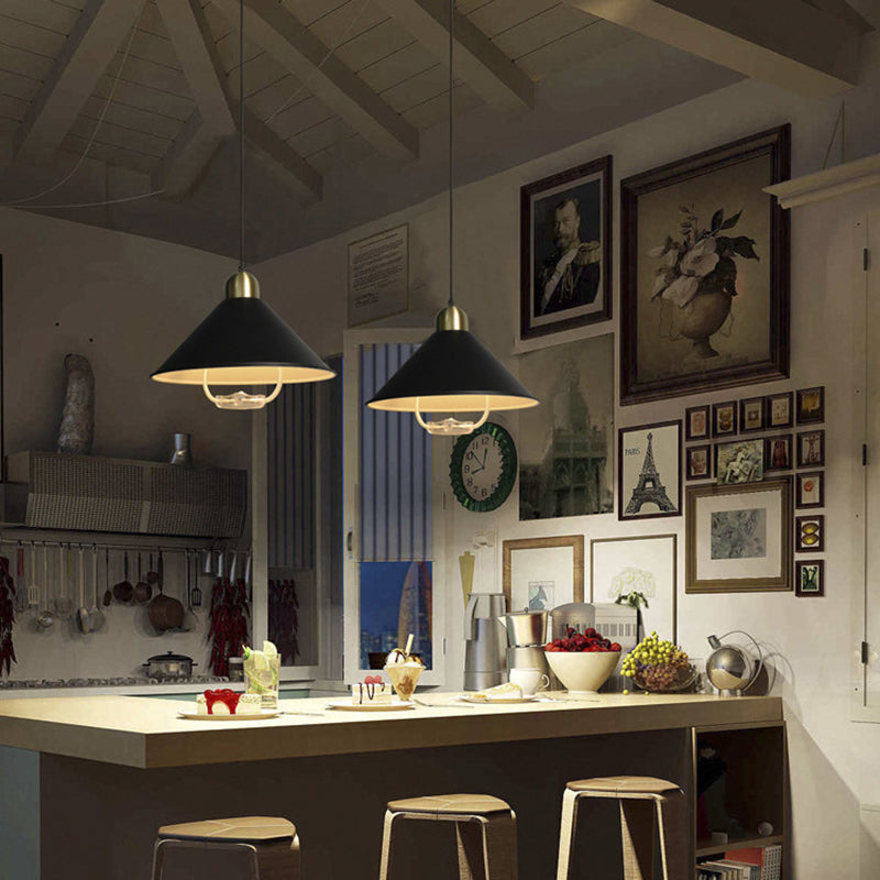 Metal Tapered Hanging Light Nordic Style 1 Light Restaurant Ceiling Pendant Lamp with Hand Pull Off