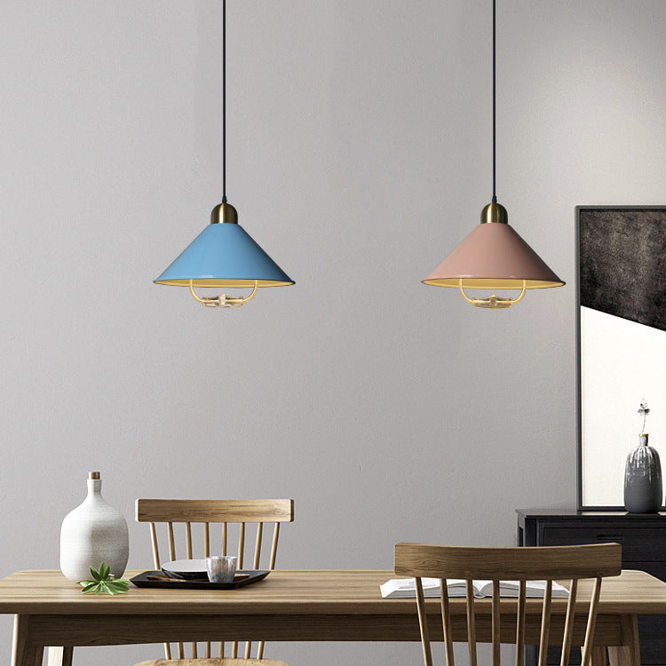 Metal Tapered Hanging Light Nordic Style 1 Light Restaurant Ceiling Pendant Lamp with Hand Pull Off