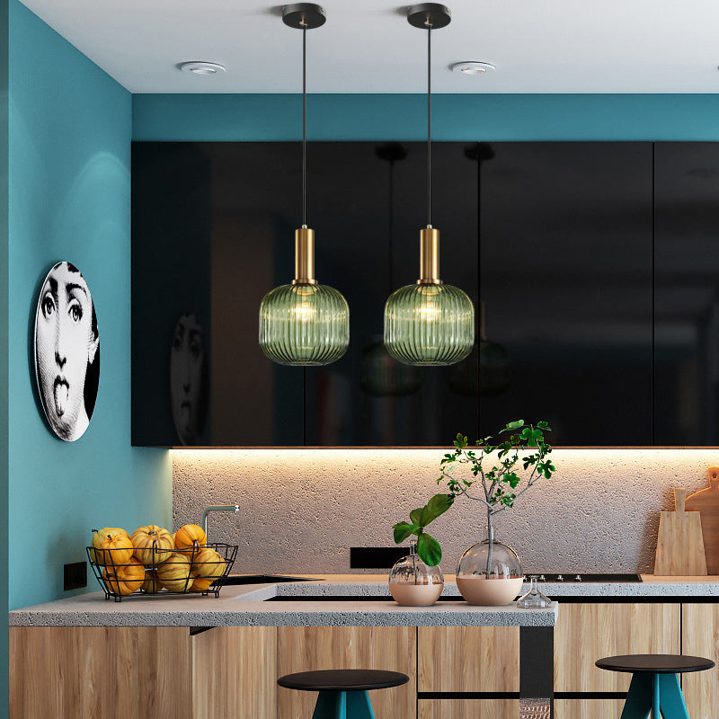 Zeitgenössischer geblasener Rippenglas Anhänger Licht 1 Lichthänge Anhänger Beleuchtung für Schlafzimmer