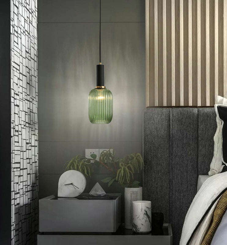 Zeitgenössischer geblasener Rippenglas Anhänger Licht 1 Lichthänge Anhänger Beleuchtung für Schlafzimmer